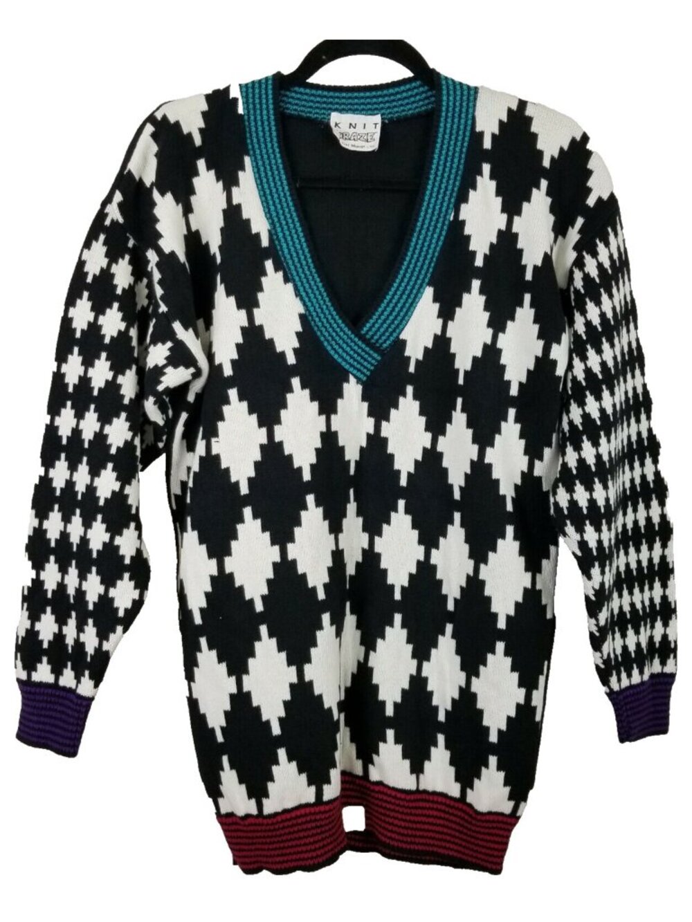1990's Vintage Knit Kraze by Knit Maven colorful V neck Women sweater size L - Picture 6 of 6